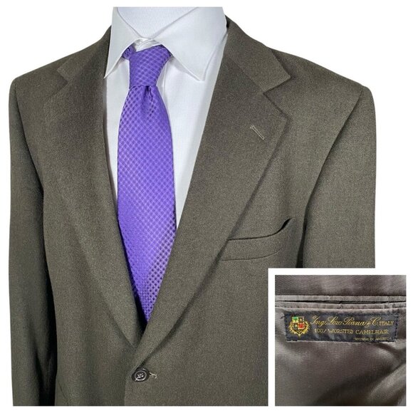 Vintage Nordstrom Loro Piana Worsted Camel Hair Sport Coat 46R Seaweed Green